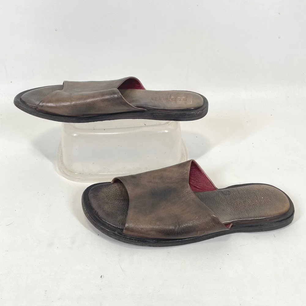 Bed Stu Brown Distressed Leather Slide Sandals Red Lining Mens 7.5 Mexico